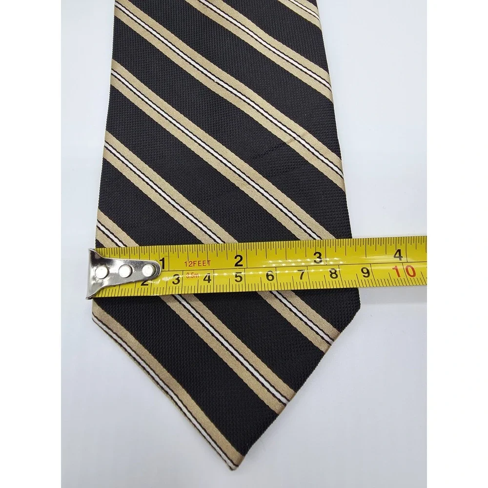 Vintage Nautica Tie Mens Gold Black Silk Striped Necktie 58